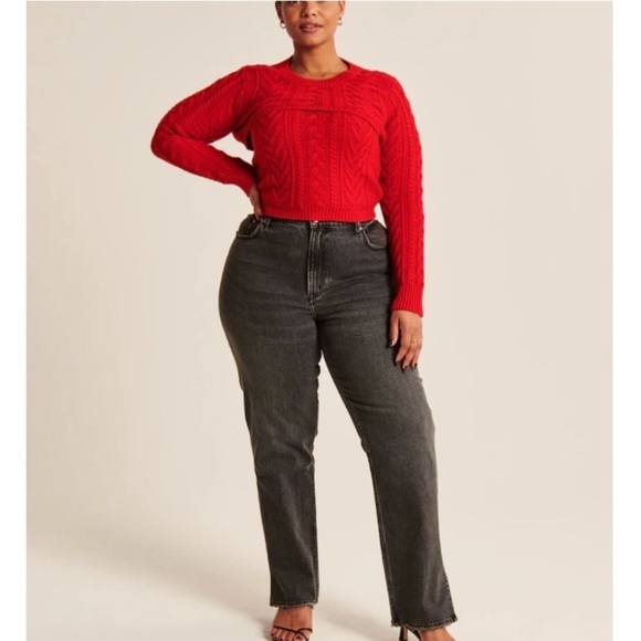 NWT‎ Abercrombie & Fitch Cable Knit Sweater Camisole and Shrug Set LARGE Red NEW - Picture 4 of 13